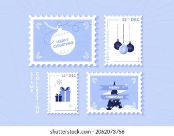 Set Christmas postage stamps. Colorful vector illustration. Flat design 