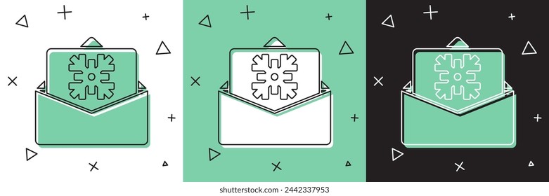 Establecer el icono de postal de Navidad aislado en blanco y verde, fondo negro. Feliz Navidad y Feliz Año Nuevo.  Vector