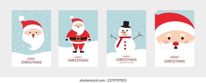 Set of Christmas postcard. Merry Christmas and New Year's greetings to the cute Santa and the Snowman cartoon Vector.