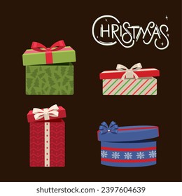 Set of christmas present icons Vector illustration