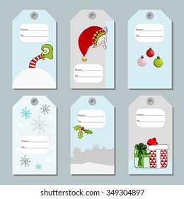 Set of Christmas present tags, hand drawn vector graphic