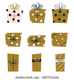 Set of Christmas presents flat vector illustrations.