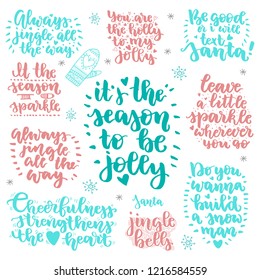 Set of Christmas quotes, brush hand written. Modern calligraphy and hand drawn design elements. Nice quotes for cards and warm wishes