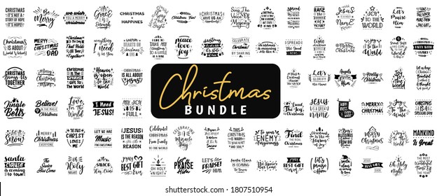 Set of Christmas quotes sayings and phrase typography handwriting bundle collection vector