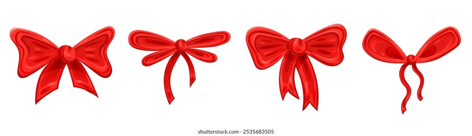 Set of Christmas red bow for decoration on transparent background