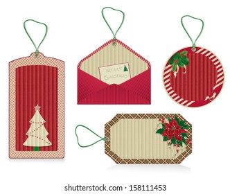 A set of Christmas red labels from kraft recycled paper.