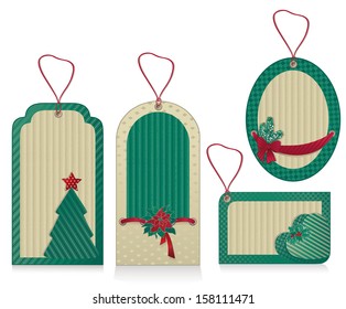 A set of Christmas red labels from kraft recycled paper.