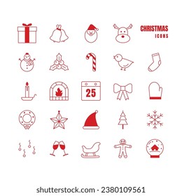 Set von Weihnachtsroten Linie Symbol auf weißem Hintergrund, Vektorgrafik.