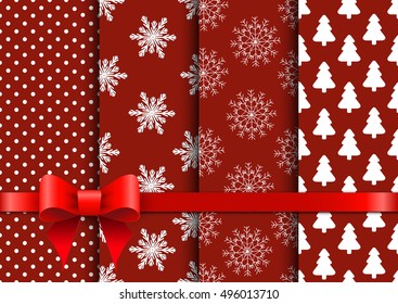 Set christmas red seamless vector backgrounds 