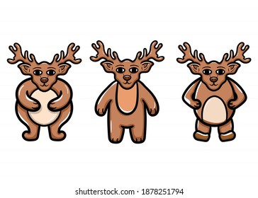 Set of Christmas Reindeer cartoon character. Vector illustration on isolated background. Winter vibes. Christmas gift. Christmas illustration.