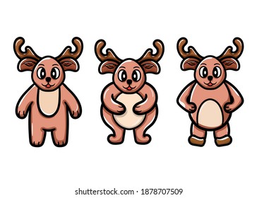 Set of Christmas Reindeer cartoon character. Vector illustration on isolated background. Winter vibes. Christmas gift. Christmas illustration.