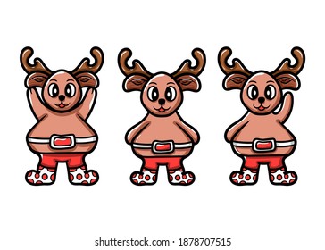 Set of Christmas Reindeer cartoon character. Vector illustration on isolated background. Winter vibes. Christmas gift. Christmas illustration.