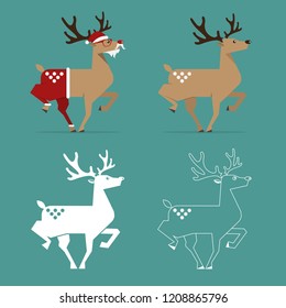 Set of Christmas Reindeer in flat design for Christmas holiday decoration. Cartoon character. Vector. Illustration.