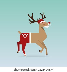Set of Christmas Reindeer in flat design for Christmas or New Year holiday decoration. Cartoon character. Vector. Illustration.