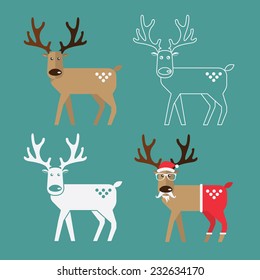 Set of Christmas Reindeer in flat design for Christmas holiday decoration. Cartoon character. Vector. Illustration.