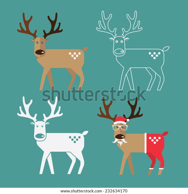 Download Set Christmas Reindeer Flat Design Christmas Stock Vector Royalty Free 232634170 PSD Mockup Templates