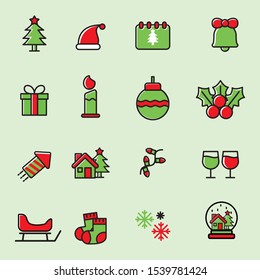 Set of Christmas related icon with filled line design. Cute Christmas vector for decoration 