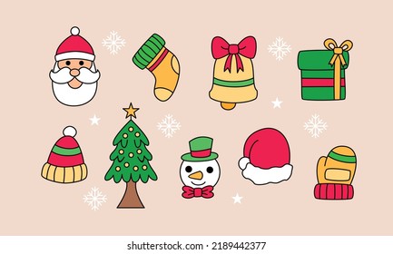 Doodle de objetos relacionados con el conjunto de navidades