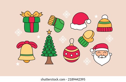 Doodle de objetos relacionados con el conjunto de navidades