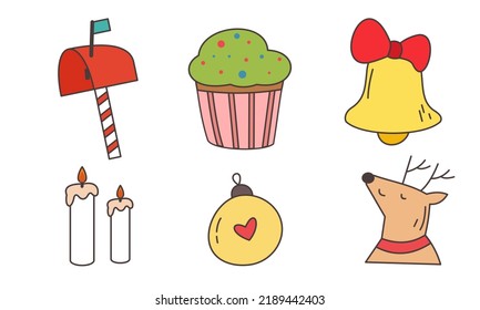 Set of christmas related object doodle