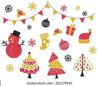 Set of Christmas related object doodle isolated on white background