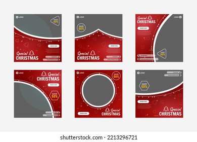 Set of Christmas restaurant social media post template