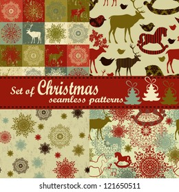 Set of Christmas Retro backgrounds Christmas pattern Set of seamless patterns