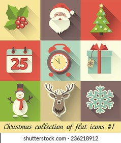 Set of Christmas retro flat icons and elements