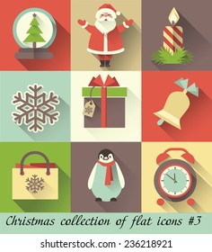 Set of Christmas retro flat icons and elements