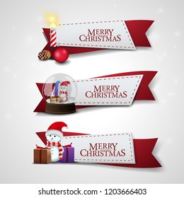 Set of Christmas ribbons with cartoon Christmas icons