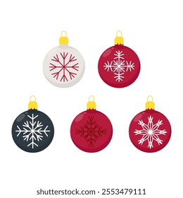 Set of Christmas round tree balls with snowflake design