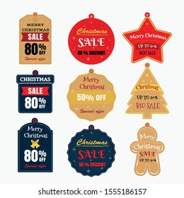 Set of Christmas sale banners and badge.Tag design  for discount in holiday x mas. 