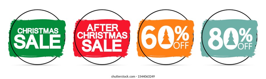 Set Christmas Sale banners design template, discount tags, After Xmas promotions, vector illustration