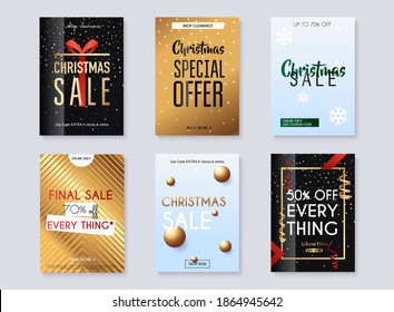 Set of christmas sale banners design, discounts and special offer. Shopping background, label for business promotion. Vector illustration.
