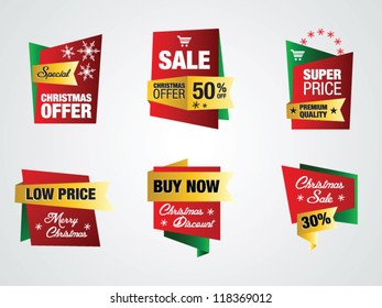 Set of Christmas sale banners, frames, labels, ribbons, stickers.