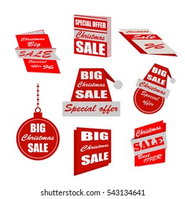 Set of christmas sale banners. Red discount posters. Special offer. Vector, eps10