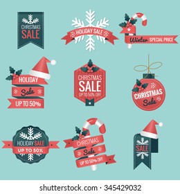 Set of christmas sale discount, sale banner, holiday sale, winter sale vector illustration