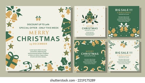 Set of Christmas Sale Post Feed Social Media design Template.