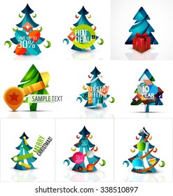 Set of Christmas sale or promotion price tags, New Year tree with labels and your message. Vector illustration