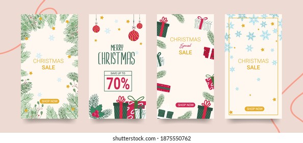 set of christmas sale social media stories