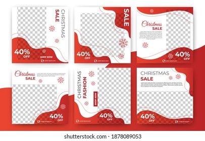 Set de navidad venta de medios sociales banner de plantilla de publicación con collage de fotos. Usable para medios sociales, banner y anuncios de internet. Vector de diseño plano.