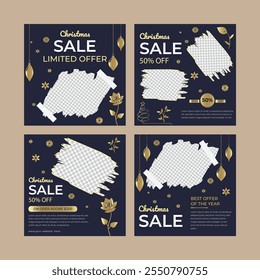 Set of Christmas sale social media post template, Merry Christmas minimalism card, postcard, social media post template, Holidays vector card with Christmas tree