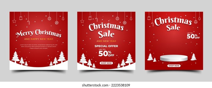 Set of Christmas sale square banner template. Usable for social media post, card, and web ad.