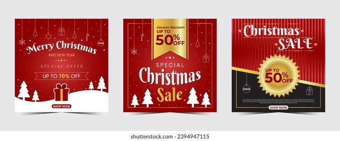 Set of Christmas sale square banner template. Usable for card, social media post, and web ad.EPS 10.eps