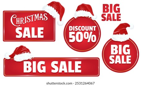 Conjunto de pegatinas de venta de Navidades. Etiquetas de venta de Festiva.  Elementos para promociones en Sitios web, tiendas, tiendas online. Gráficos de Vector