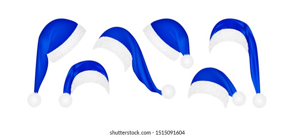 set of Christmas Santa Claus blue hats vector