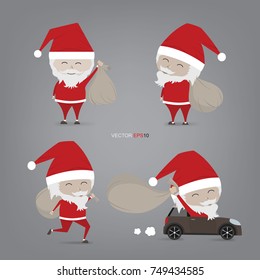 Set of Christmas Santa Claus. Characters cute flat. Funny cartoon character. Vector illustration.