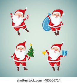 Set of Christmas Santa Claus in flat style. Vector illustration.