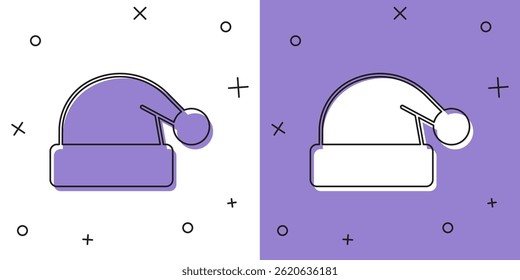 Set Christmas Santa Claus hat icon isolated on white and purple background. Merry Christmas and Happy New Year.  Vector