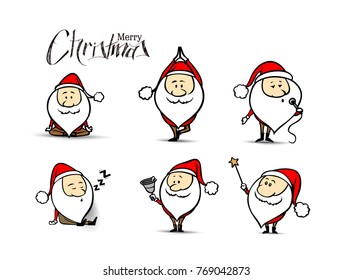 Set of Christmas Santa Claus isolate white background, vector illustration